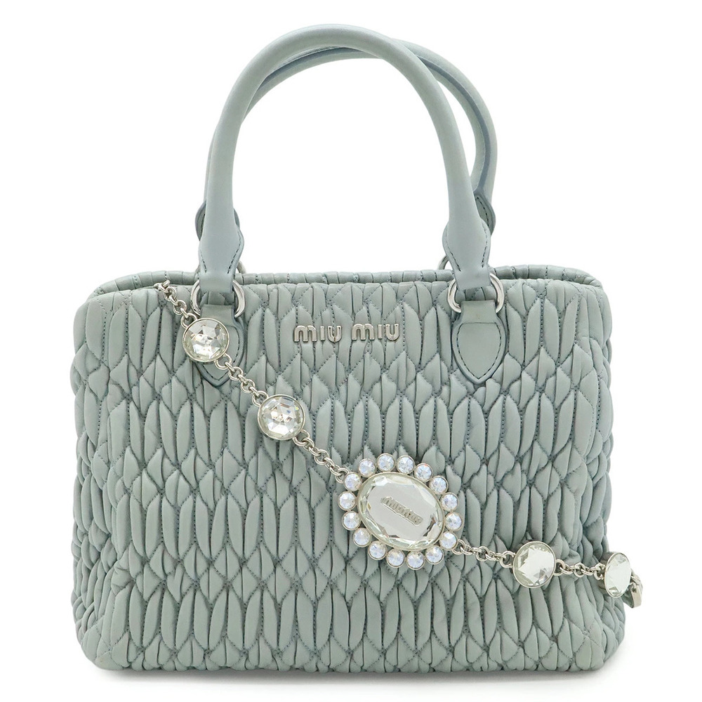 Miu Miu Nappa Crystal Gathered 2way Shoulder Bag Leather Blue Strap